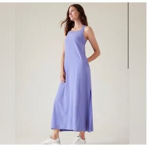 Athleta Arrival Dress Medium Purple Maxi Athletic Cross Back Stretch Side Slit